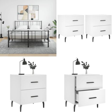 Comodini 2 pz Bianchi 40x35x47,5 cm in Legno Multistrato - Comodino in legno - Comodino con cassetti