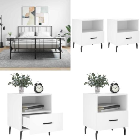 Comodini 2 pz Bianchi 40x35x47,5 cm in Legno Multistrato - Comodino in legno - Comodino con cassetto