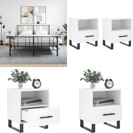 Comodini 2 pz Bianchi 40x35x47,5 cm in Legno Multistrato - Comodino in legno - Comodino con cassetto