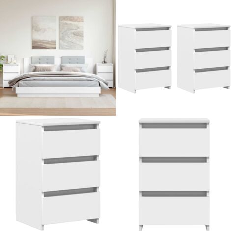 Comodini 2 pz Bianchi 40x35x62,5 cm in Legno Multistrato - Comodino bianco - Comodino con cassetti