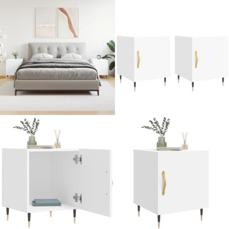 Comodini 2 pz Bianchi 40x40x50 cm in Legno Multistrato - Comodino in legno - Comodino con scomparto