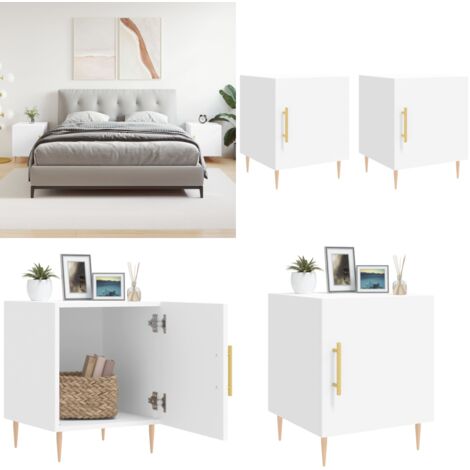 Comodini 2 pz Bianchi 40x40x50 cm in Legno Multistrato - Comodino in legno - Comodino con scomparto