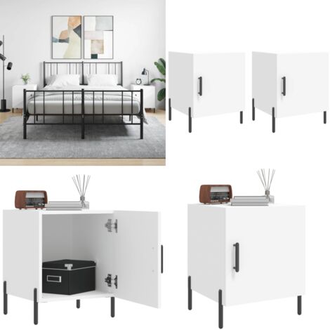 Comodini 2 pz Bianchi 40x40x50 cm in Legno Multistrato - Comodino in legno - Comodino con scomparto