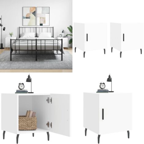 Comodini 2 pz Bianchi 40x40x50 cm in Legno Multistrato - Comodino moderno - Comodino con scomparto