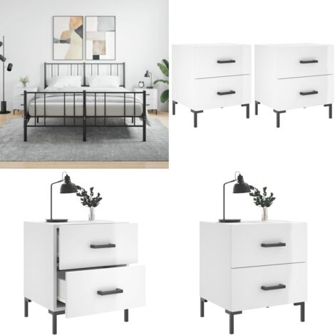 Comodini 2 pz Bianco Lucido 40x35x47,5 cm in Legno Multistrato - Comodino in legno - Comodino con cassetti