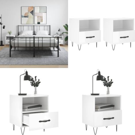 Comodini 2 pz Bianco Lucido 40x35x47,5 cm in Legno Multistrato - Comodino in legno - Comodino con cassetto
