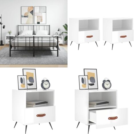 Comodini 2 pz Bianco Lucido 40x35x47,5 cm in Legno Multistrato - Comodino in legno - Comodino con cassetto