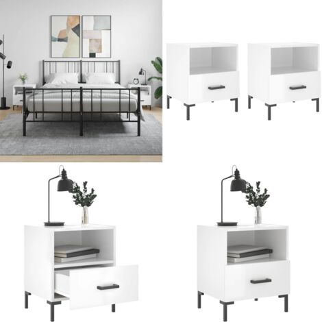 Comodini 2 pz Bianco Lucido 40x35x47,5 cm in Legno Multistrato - Comodino in legno - Comodino con cassetto