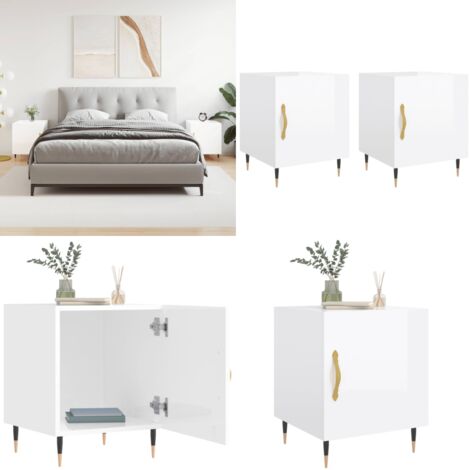 Comodini 2 pz Bianco Lucido 40x40x50 cm in Legno Multistrato - Comodino in legno - Comodino con scomparto