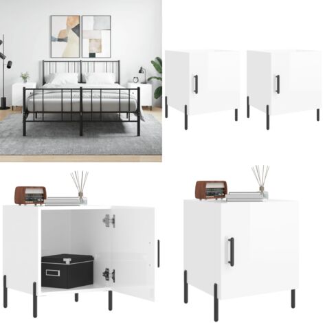 Comodini 2 pz Bianco Lucido 40x40x50 cm in Legno Multistrato - Comodino in legno - Comodino con scomparto