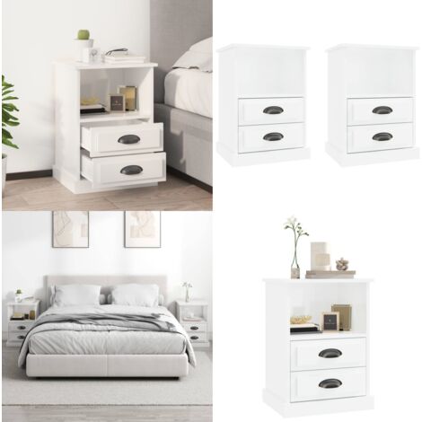 Comodini 2 pz Bianco Lucido 43x36x60 cm - Comodini - Comodino in legno