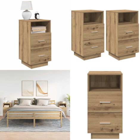 Comodini 2 pz con 2 Cassetti Rovere Artigianale 36x36x68 cm - Armadio - Cassetti