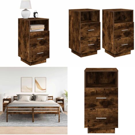 Comodini 2 pz con 2 Cassetti Rovere Fumo 36x36x68 cm - Armadio - Cassetti