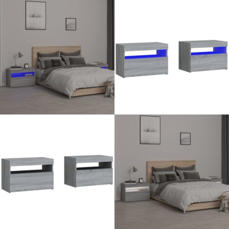 Comodini 2 pz con Luci LED Grigio Sonoma 60x35x40 cm - Comodino moderno - Comodino con luci rgb