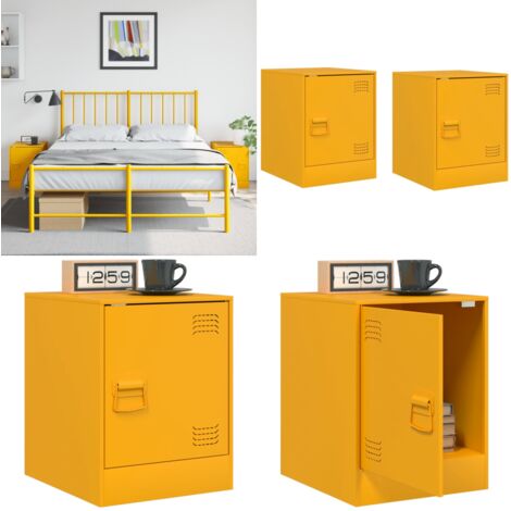 Comodini 2 pz Giallo Senape 34,5x39x44 cm in Acciaio - Comodino giallo senape - Comodino con maniglia
