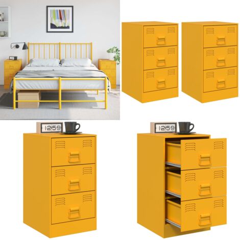 Comodini 2 pz Giallo Senape 34,5x39x62 cm in Acciaio - Comodino da interno - Comodino con cassetti