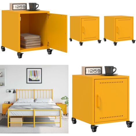 Comodini 2 pz Giallo Senape 36x39x43,5 cm in Acciaio - Comodino giallo senape - Comodino con ruote
