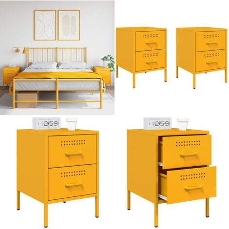 Comodini 2 pz Giallo Senape 36x39x50,5 cm in Acciaio - Comodino industriale - Comodino con cassetti