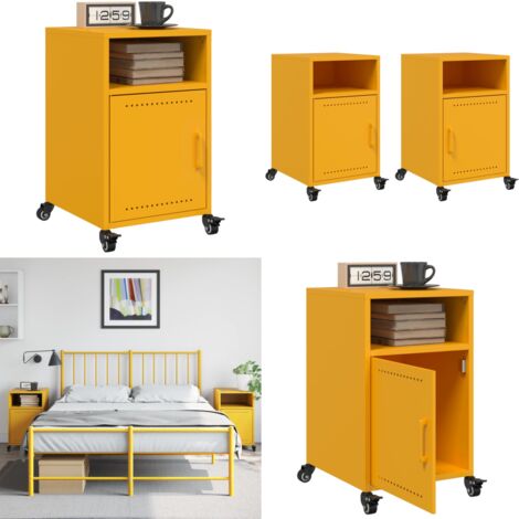 Comodini 2 pz Giallo Senape 36x39x59 cm in Acciaio - Comodino giallo senape - Comodino con ruote