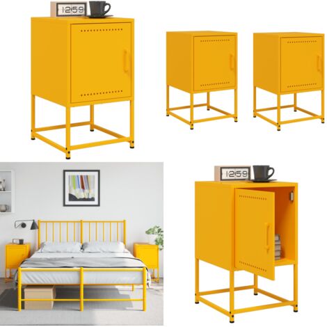 Comodini 2 pz Giallo Senape 36x39x60,5 cm in Acciaio - Comodino industriale - Comodino da letto