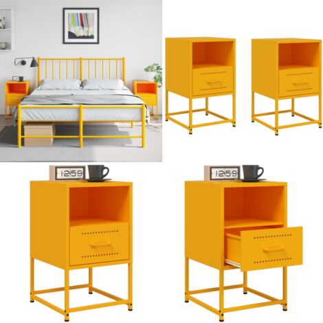 Comodini 2 pz Giallo Senape 36x39x60,5 cm in Acciaio - Comodino industriale - Comodino da letto