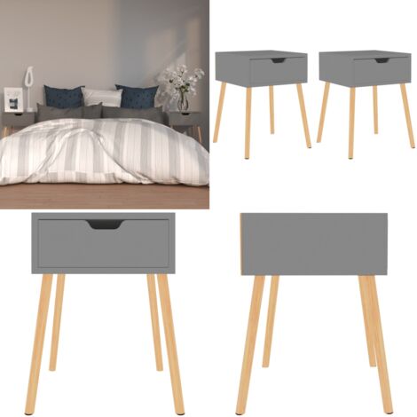 Comodini 2 pz Grigi 40x40x56 cm in Legno Multistrato - Comodino in legno - Comodino grigio