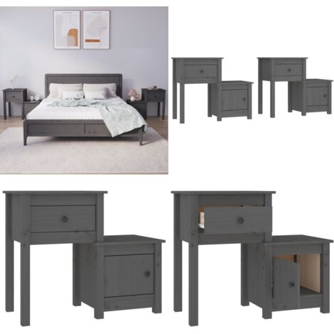 Comodini 2 pz Grigi 79,5x38x65,5 cm in Legno Massello di Pino - Comodino grigio - Comodino in pino