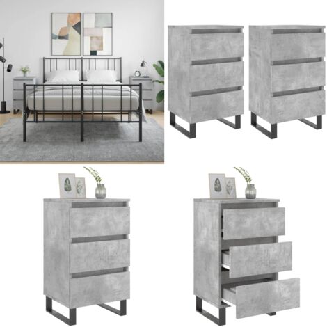 Comodini 2 pz Grigio Cemento 40x35x69 cm in Legno Multistrato - Comodino grigio cemento - Comodino con cassetti