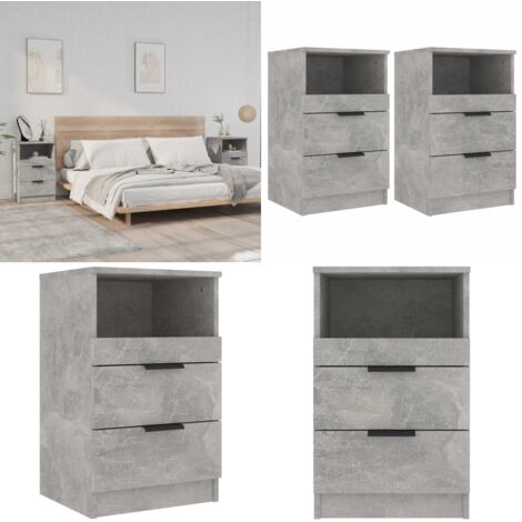 Comodini 2 pz Grigio Cemento in Legno Multistrato - Comodino grigio cemento - Comodino con cassetti