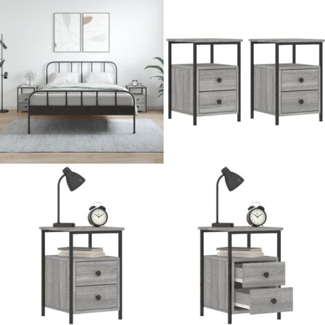 Comodini 2 pz Grigio Sonoma 34x35,5x50 cm in Legno Multistrato - Comodino industriale - Comodino con piedini regolabili