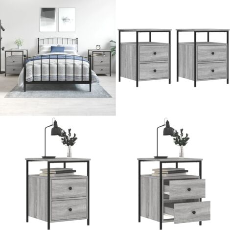Comodini 2 pz Grigio Sonoma 44x45x60 cm in Legno Multistrato - Comodino industriale - Comodino con piedini regolabili