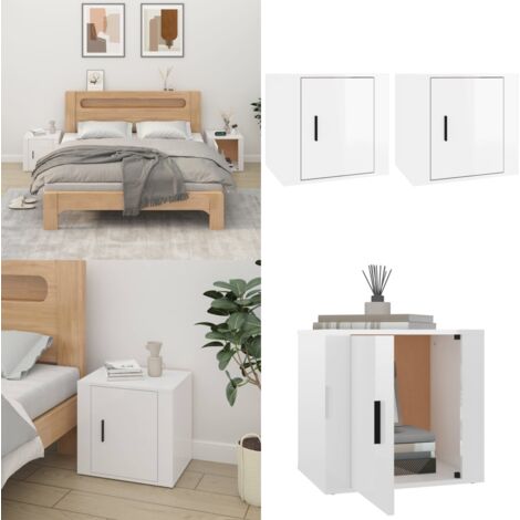 Comodini 2 pz in Bianco Lucido 50x39x47 cm - Comodini - Comodino in legno