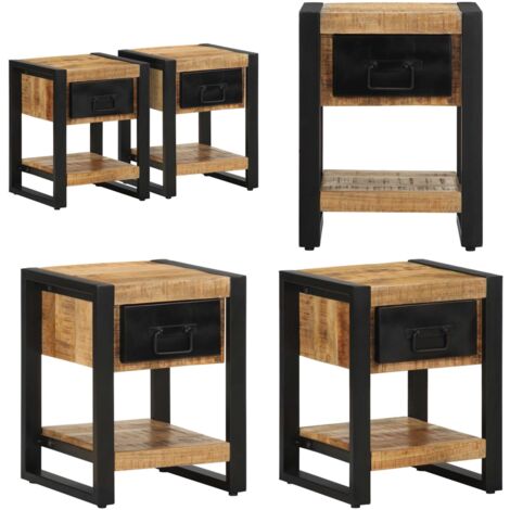 Comodini 2 pz in Legno Massello di Mango Grezzo - Comodino in legno grezzo - Comodino in legno massello