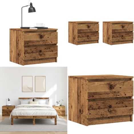 Comodini 2 pz Legno Antico 50x40x43.5 cm in Legno Multistrato - Comodino industriale - Comodino con cassetti