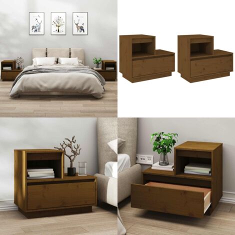 Comodini 2 pz Marrone Ambrato 60x34x51 cm in Legno di Pino - Comodino marrone ambra - Comodino in pino