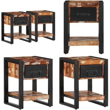 Comodini 2 pz Multicolore in Legno Massello di Mango Grezzo - Comodino in legno massello - Comodino per camera da letto