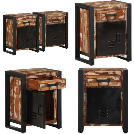 Comodini 2 pz Multicolore in Legno Massello di Mango Grezzo - Comodino mango - Comodino in legno massello