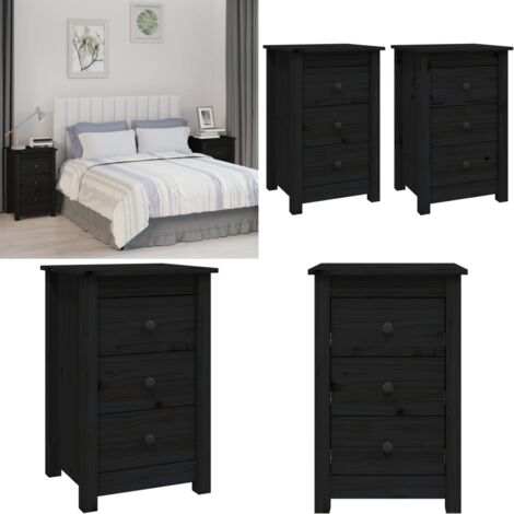 Comodini 2 pz Nera 40x35x61,5 cm in Legno Massello di Pino - Comodino nero - Comodino in pino