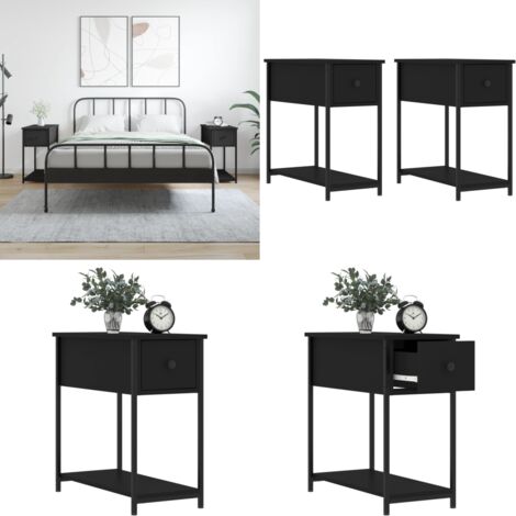 Comodini 2 pz Neri 30x60x60 cm in Legno Multistrato - Comodino nero - Comodino da camera da letto