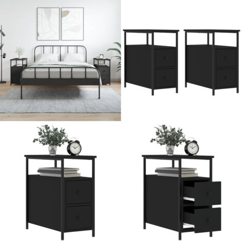 Comodini 2 pz Neri 30x60x60 cm in Legno Multistrato - Comodino nero - Comodino da camera da letto