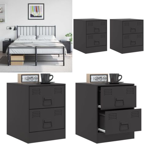 Comodini 2 pz Neri 34,5x39x44 cm in Acciaio - Comodino nero - Comodino da camera da letto