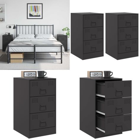 Comodini 2 pz Neri 34,5x39x62 cm in Acciaio - Comodino nero - Comodini 2 pezzi