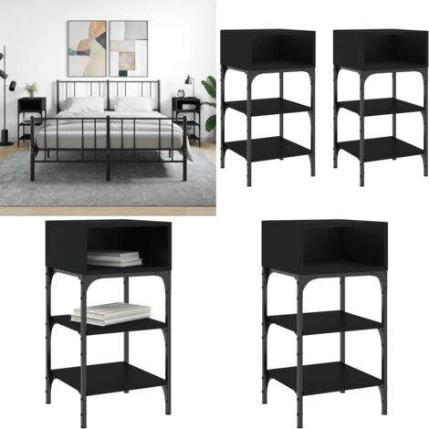 Comodini 2 pz Neri 35x34,5x70 cm in Legno Multistrato - Comodino nero - Comodino con piedini regolabili