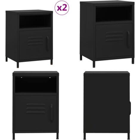 Comodini 2 pz Neri 35x35x51 cm in Acciaio - Comodini moderni - Comodini neri