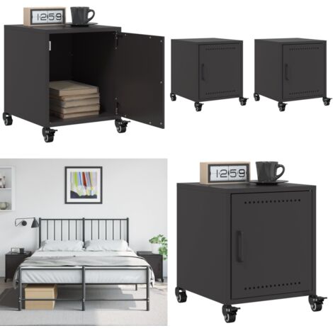 Comodini 2 pz Neri 36x39x43,5 cm in Acciaio - Comodino nero - Comodino con ruote