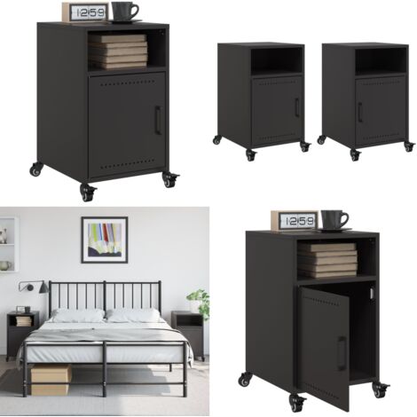 Comodini 2 pz Neri 36x39x59 cm in Acciaio - Comodino nero - Comodino con ruote
