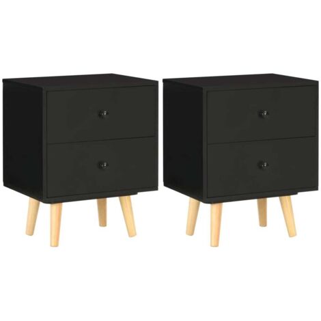 Comodini 2 pz Neri 40x30x50 cm Legno Massello di Pino