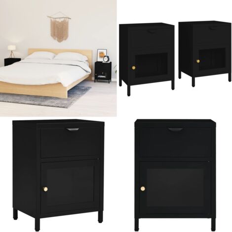 Comodini 2 pz Neri 40x30x54,5 cm Acciaio e Vetro - Comodini - Comodino nero