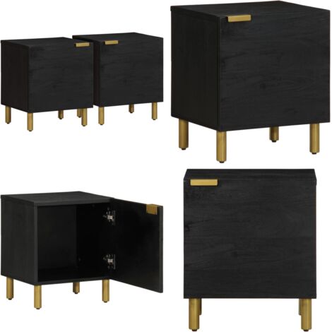 Comodini 2 pz Neri 40x33x46 cm in Legno Massello di Mango - Comodino mango - Comodino nero