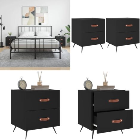 Comodini 2 pz Neri 40x35x47,5 cm in Legno Multistrato - Comodino in legno - Comodino nero